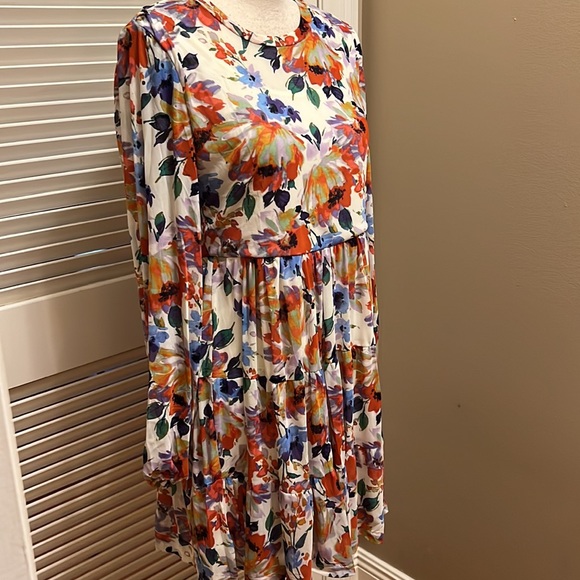 Love by Design Catherine Long Sleeve Mesh Babydoll Dress in Paint Flowers Size M - Picture 11 of 17